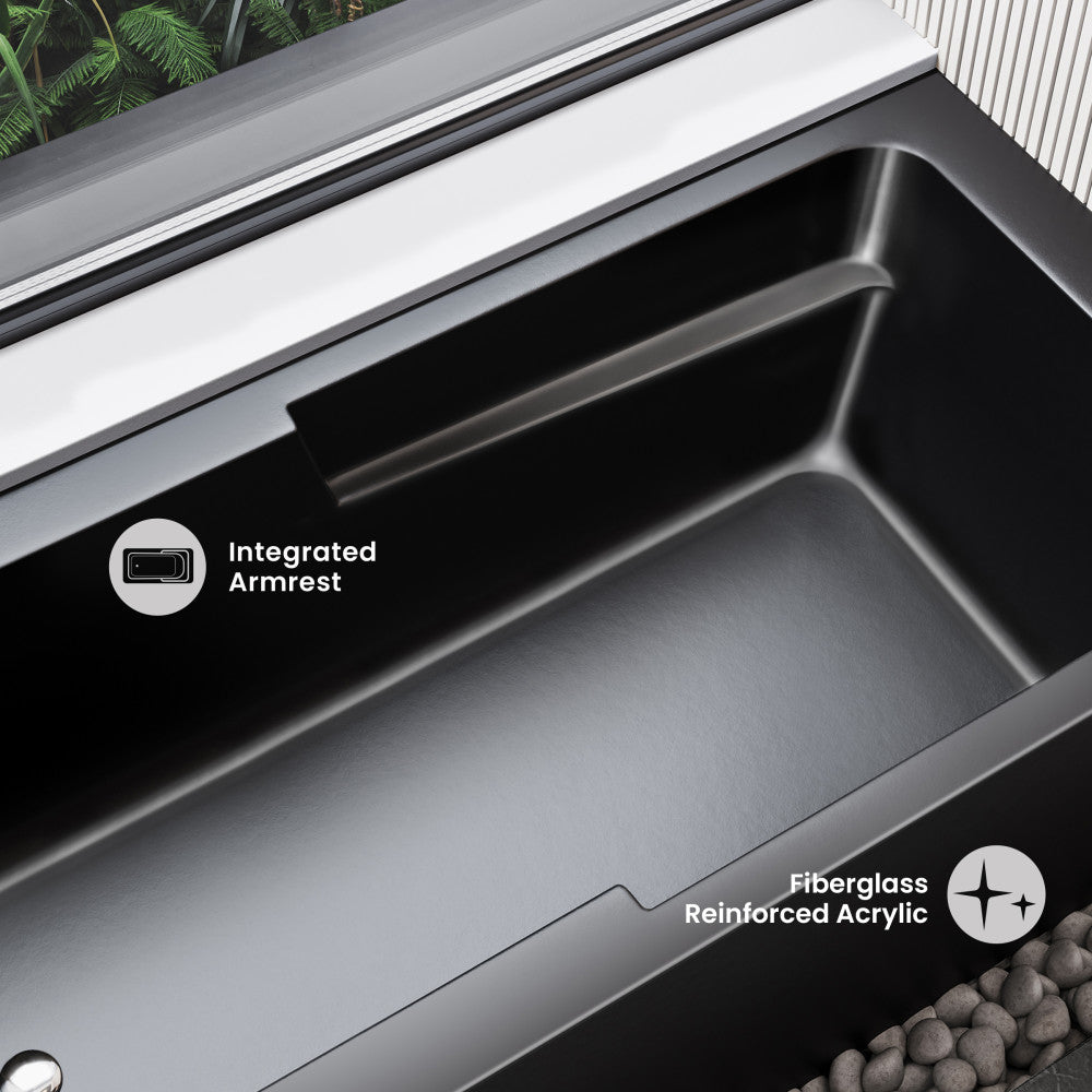 Voltaire 60 x 30 Skirted Left Drain Soaking Apron Bathtub in Matte Black with Integrated Overflow and Armrest, Drain Included