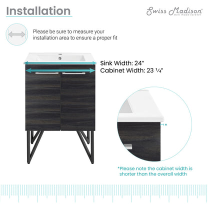 24-inch freestanding bathroom vanity in black walnut with single sink top and angled metal legs.