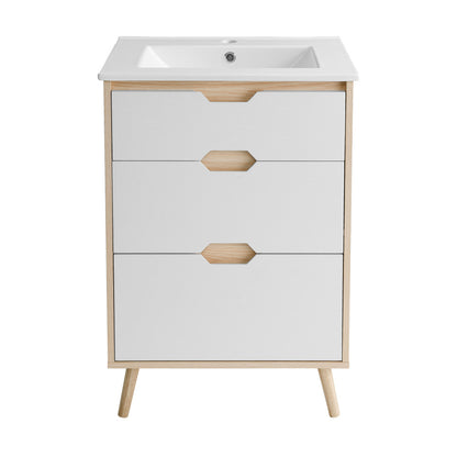 Brusque 24" Freestanding Bathroom Vanity in Natural Oak with Sink Top