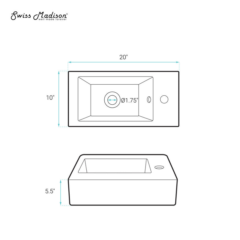 Voltaire 19.5 x 10 Rectangular Ceramic Wall Hung Sink with Right Side Faucet Mount