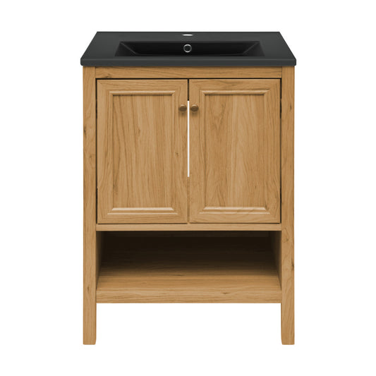 Chateau 24" Freestanding Bathroom Vanity in Golden Oak with Black Sink Top