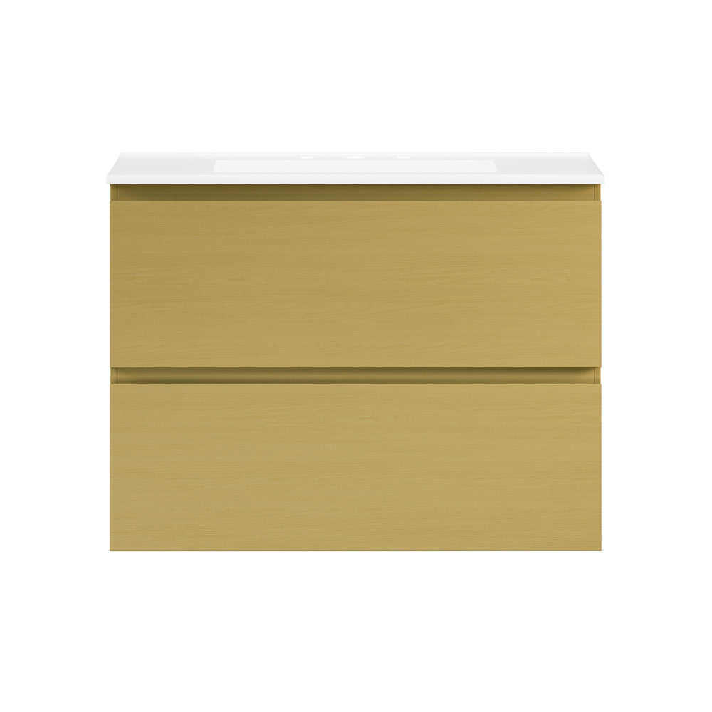Liberte 30" Wall-Mounted Bathroom Vanity in Natural Oak with 3-Hole Widespread Sink Top