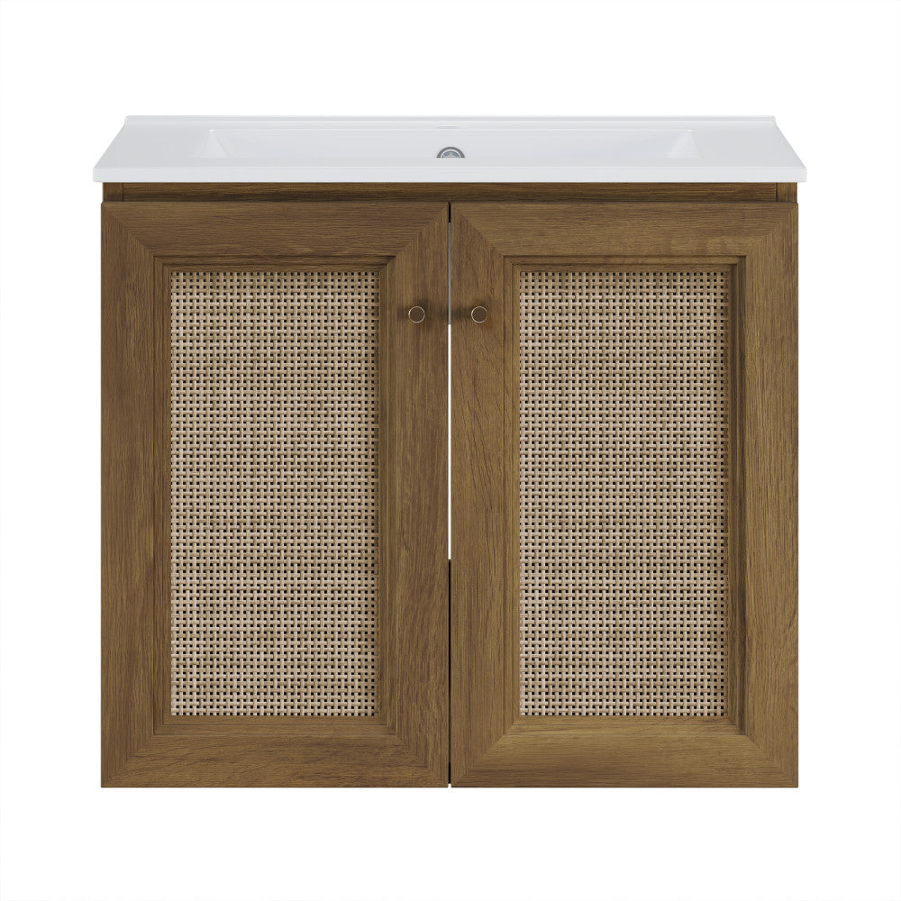 Classe 24" Wall-Mounted Bathroom Vanity in Brown Oak with Single Faucet Hole Vanity Top