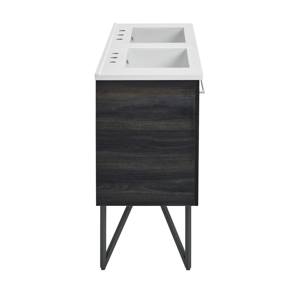 Annecy 48 in. Black Walnut, Double Basin Bathroom Vanity With White, 3-Hole Centerset Ceramic Sink Top