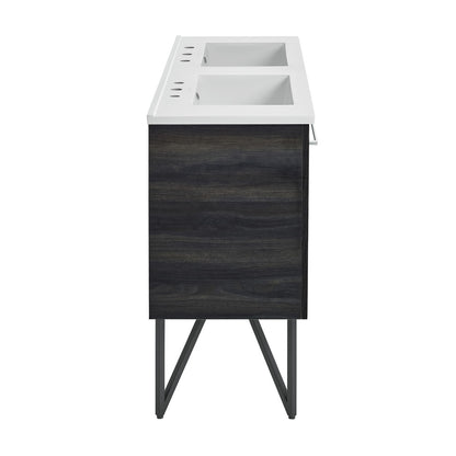 Annecy 48 in. Black Walnut, Double Basin Bathroom Vanity With White, 3-Hole Centerset Ceramic Sink Top