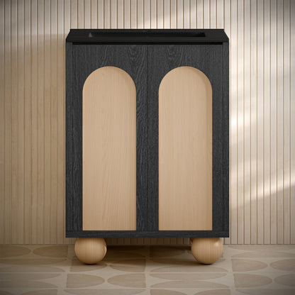 Plaisir II 24" Freestanding Bathroom Vanity in Black Oak with Black Sink Top