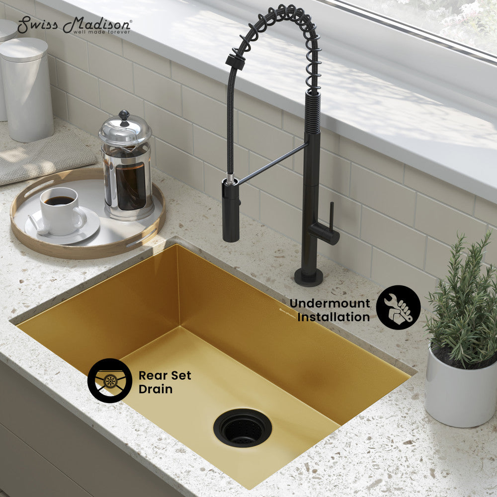 Tourner 26 x 18 Stainless Steel, Single Basin, Undermount Kitchen Sink, Gold