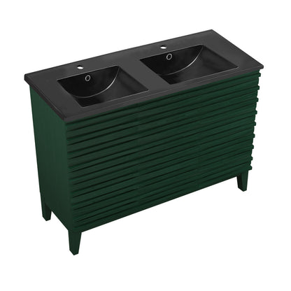 Cascade 48" Freestanding Bathroom Vanity in Green Oak with Black Double Basin Sink Top