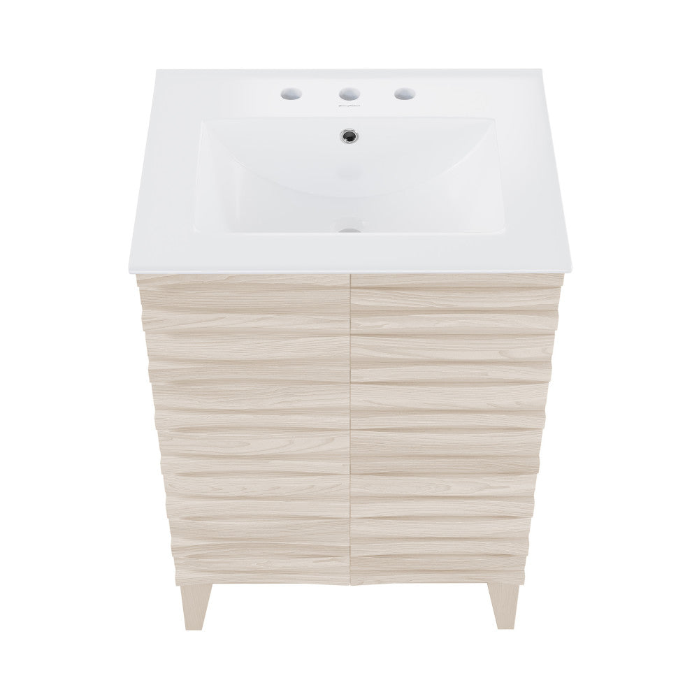 Cascade 24 in. White Oak Bathroom Vanity With White, 3-Hole Ceramic Sink Top