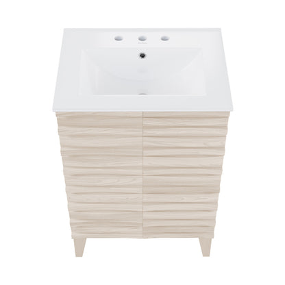 Cascade 24 in. White Oak Bathroom Vanity With White, 3-Hole Ceramic Sink Top