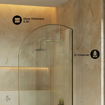 Demi 34 x 58 Framed Fixed 3/8 in. (10mm) Clear Tempered Glass Tub Door with Gold Brushed Frame