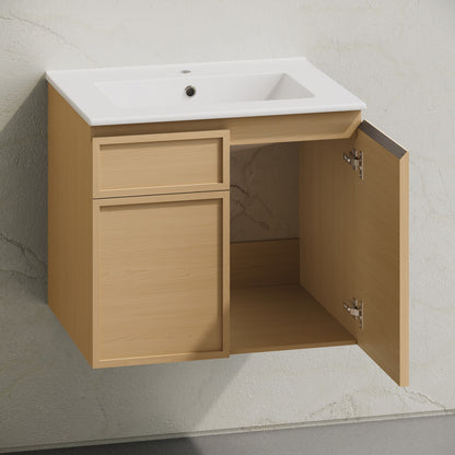 St. Tropez 24" Wall-Mounted Bathroom Vanity in Natural Oak with Sink Top
