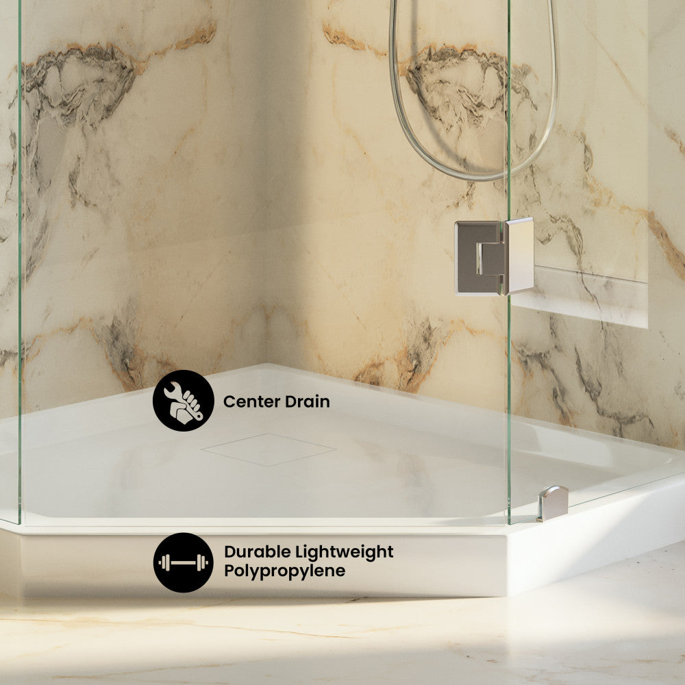 Marquette 36" x 36" Neo-Angle Single-Threshold Shower Pan Base with Center Drain in Glossy White