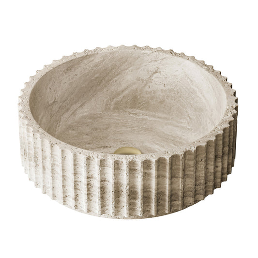 Lafayette 17" Natural Marble Round Vessel Sink in Polished Travertine