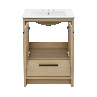 Virage 24 in. Brown Oak Bathroom Vanity With White, 3-Hole Ceramic Sink Top