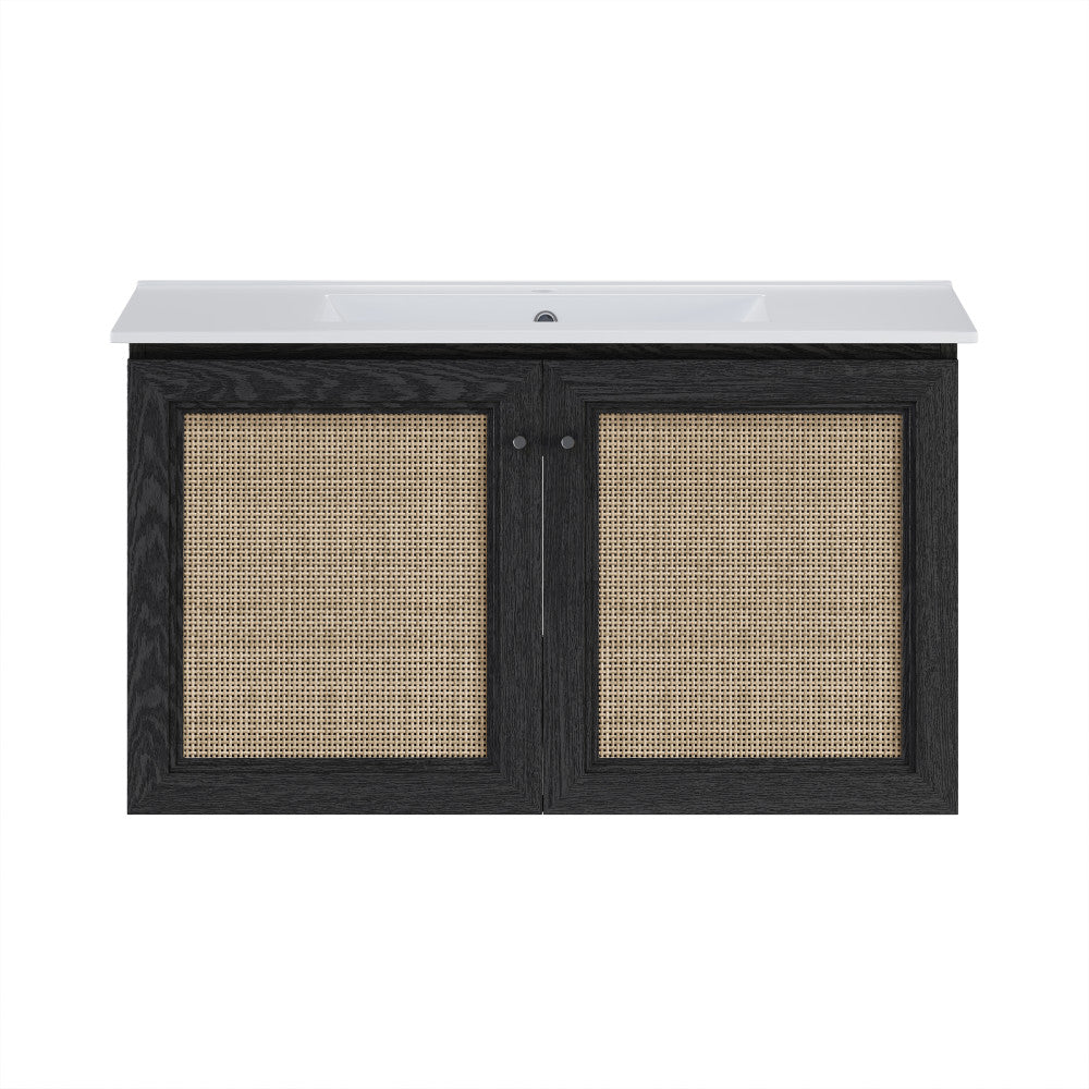 Classe 36" Wall-Mounted Bathroom Vanity in Black Oak with Single Faucet Hole Vanity Top