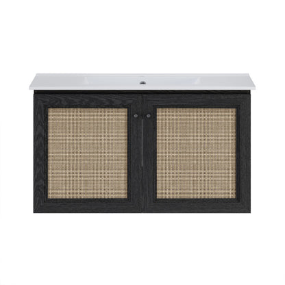 Classe 36" Wall-Mounted Bathroom Vanity in Black Oak with Single Faucet Hole Vanity Top