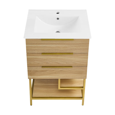 Carre 24" Freestanding Bathroom Vanity in Golden Oak with Sink Top