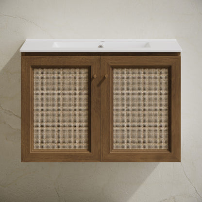 Classe 30" Wall-Mounted Bathroom Vanity in Brown Oak with Single Faucet Hole Vanity Top