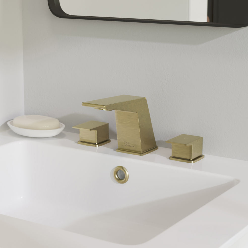 Carre 8 in. Widespread, 2-Handle, Bathroom Faucet in Brushed Gold