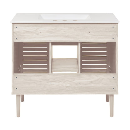 Bron 36" Freestanding Bathroom Vanity in White Oak with 3-Hole Widespread Sink Top