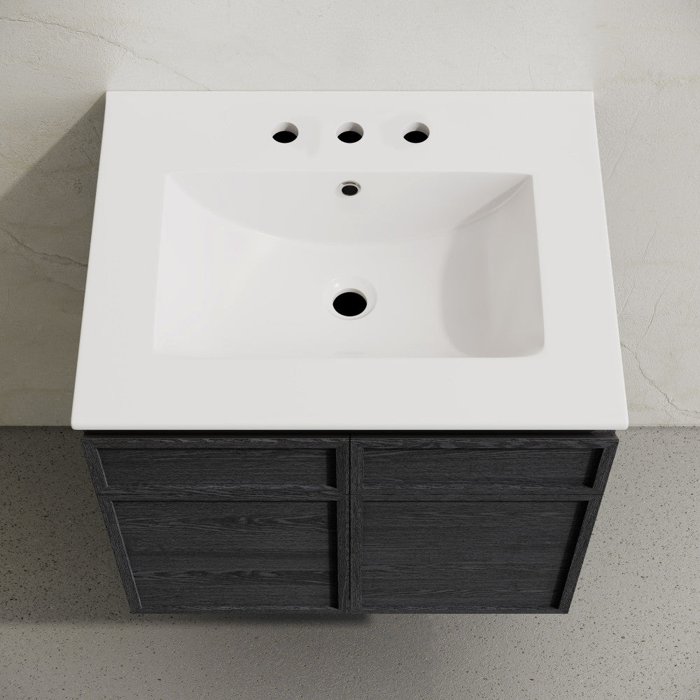 St. Tropez 24" Wall-Mounted Bathroom Vanity in Black Oak with 3-Hole Widespread Sink Top