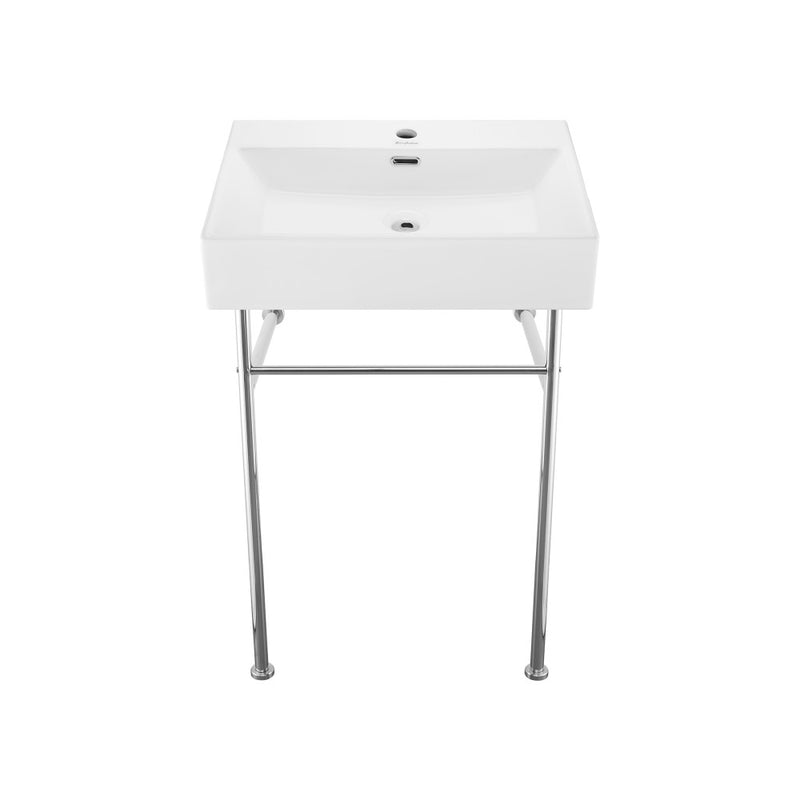 Claire 24 Ceramic Console Sink White Basin Chrome Legs