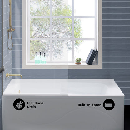 Ivy 54 x 30 Left Drain Soaking Alcove Corner Apron Bathtub in Glossy White