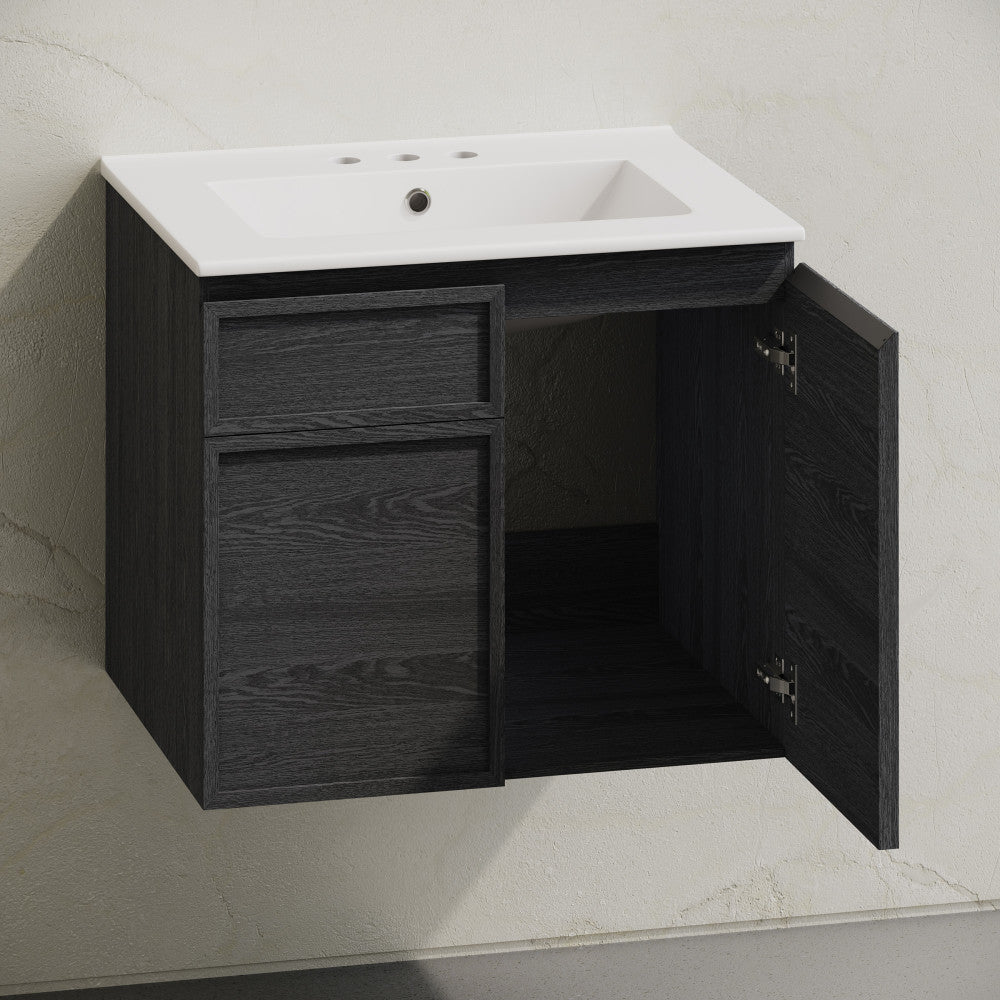 St. Tropez 24" Wall-Mounted Bathroom Vanity in Black Oak with 3-Hole Centerset Sink Top