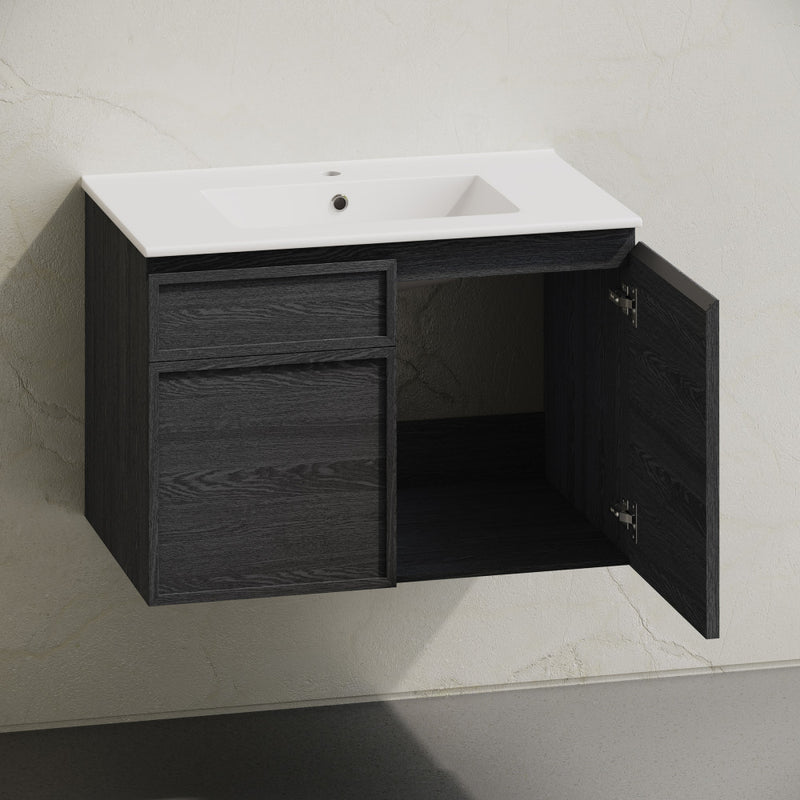 St. Tropez 30" Wall-Mounted Bathroom Vanity in Black Oak with Sink Top