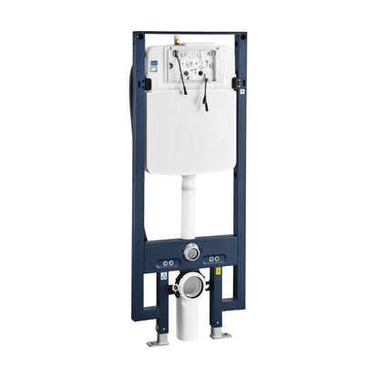Wall-hung smart toilet frame with concealed tank and plumbing connections.
