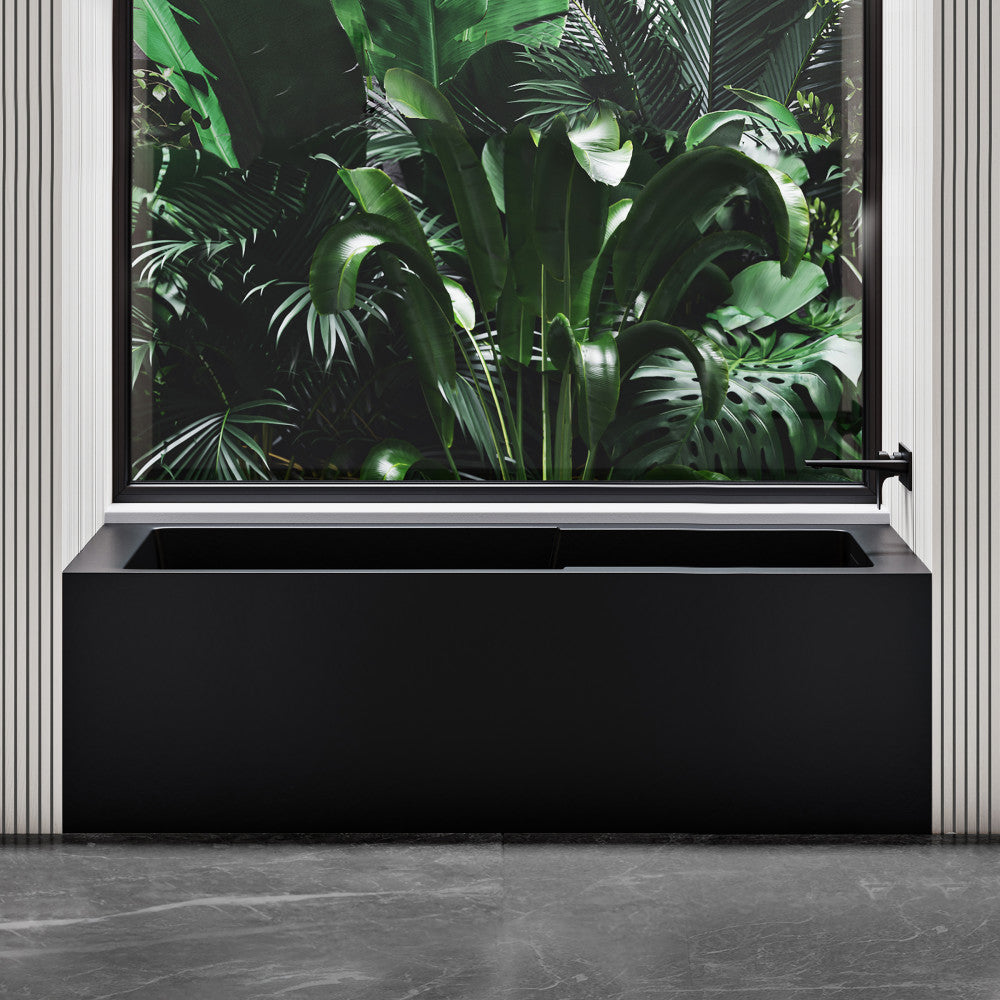 Voltaire 60 x 30 Skirted Right Drain Soaking Apron Bathtub in Matte Black with Integrated Overflow and Armrest, Drain Included