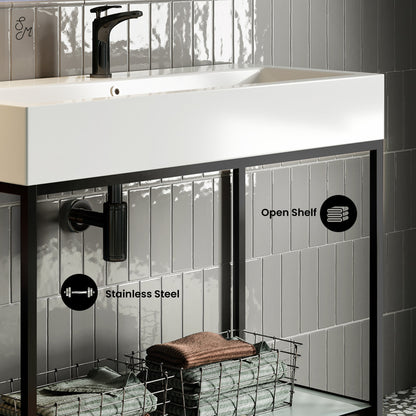 Pierre 40" Open Shelf Black Frame Freestanding Bathroom Vanity with Sink Top