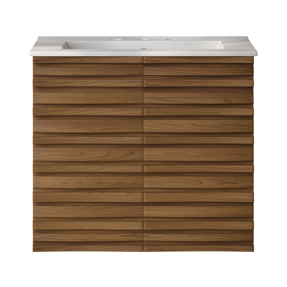 Cascade 24" Wall-Mounted Bathroom Vanity in Brown Oak with 3-Hole Widespread Sink Top