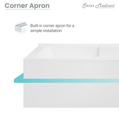 Right hand drain alcove bathtub with corner apron, white acrylic, 60 x 32 inch.