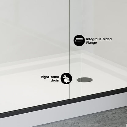 Carre 48" x 36" Acrylic White, Single-Threshold, Right Drain, Shower Base