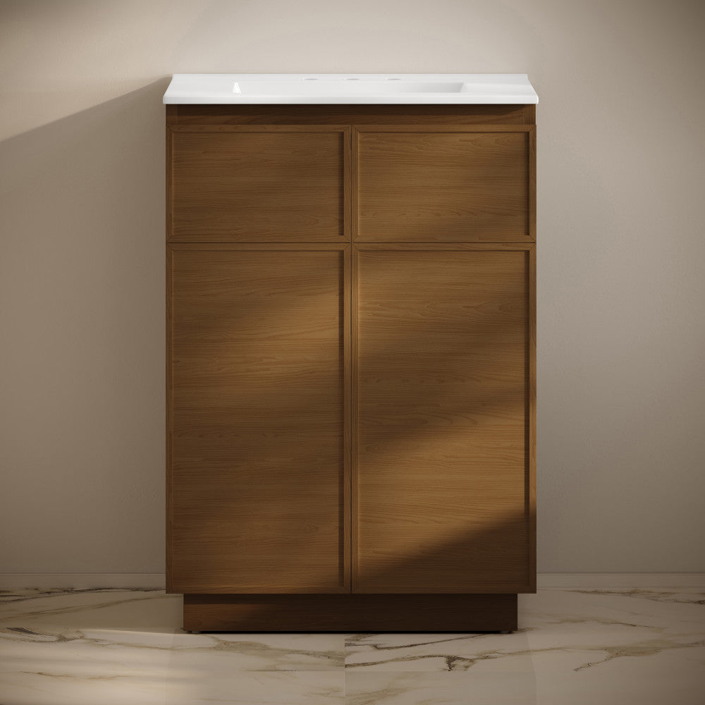 St. Tropez 24" Freestanding Bathroom Vanity in Brown Oak with 3-Hole Widespread Sink Top