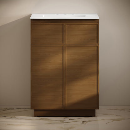 St. Tropez 24" Freestanding Bathroom Vanity in Brown Oak with 3-Hole Widespread Sink Top