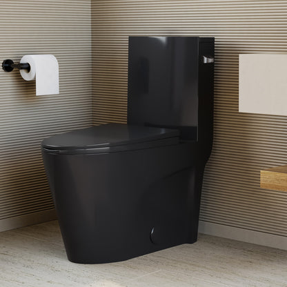 St. Tropez One-Piece 12" Rough-in 1.28 GPF Right-Hand Flush Elongated Toilet in Glossy Black