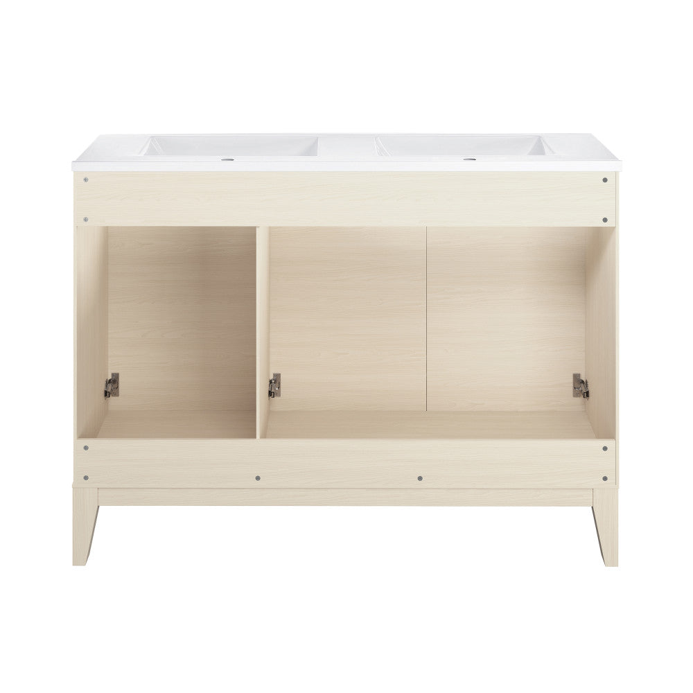 Cascade 48" Freestanding Bathroom Vanity in White Oak with Double Basin Sink Top