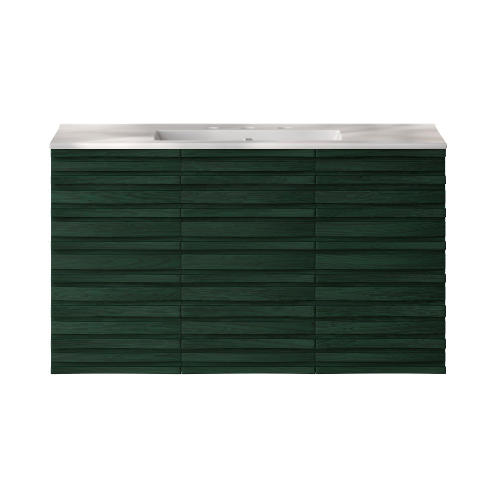 Cascade 36" Wall-Mounted Bathroom Vanity in Green Oak with 3-Hole Widespread Sink Top