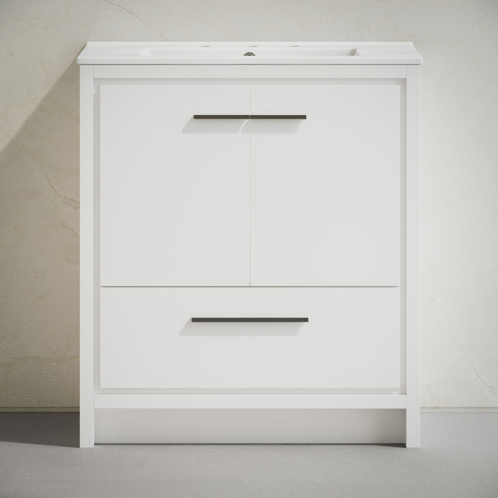 Virage 30" Freestanding Bathroom Vanity in White with 3-Hole Widespread Sink Top