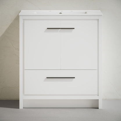 Virage 30" Freestanding Bathroom Vanity in White with 3-Hole Widespread Sink Top