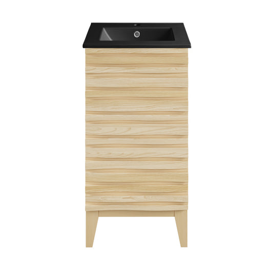 Cascade 18 in. Natural Oak Bathroom Vanity With Black Ceramic Sink Top