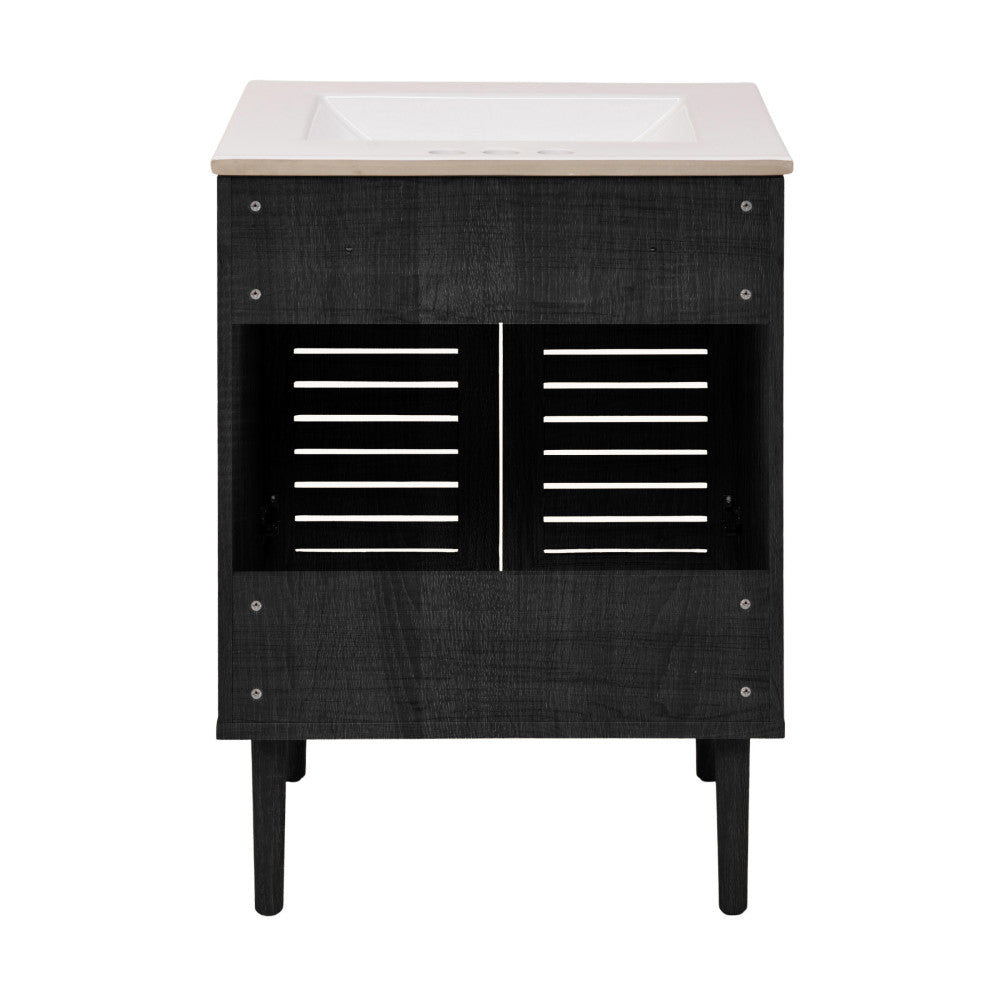 Bron 24" Freestanding Bathroom Vanity in Black Oak with 3-Hole Centerset Sink Top