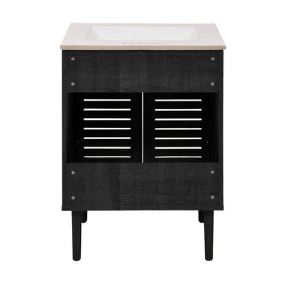 Bron 24" Freestanding Bathroom Vanity in Black Oak with 3-Hole Centerset Sink Top
