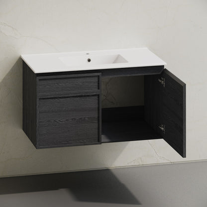 St. Tropez 36" Wall-Mounted Bathroom Vanity in Black Oak with Sink Top