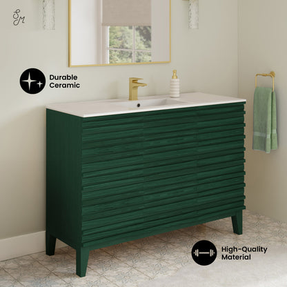 Cascade 48" Freestanding Bathroom Vanity in Green Oak with Sink Top
