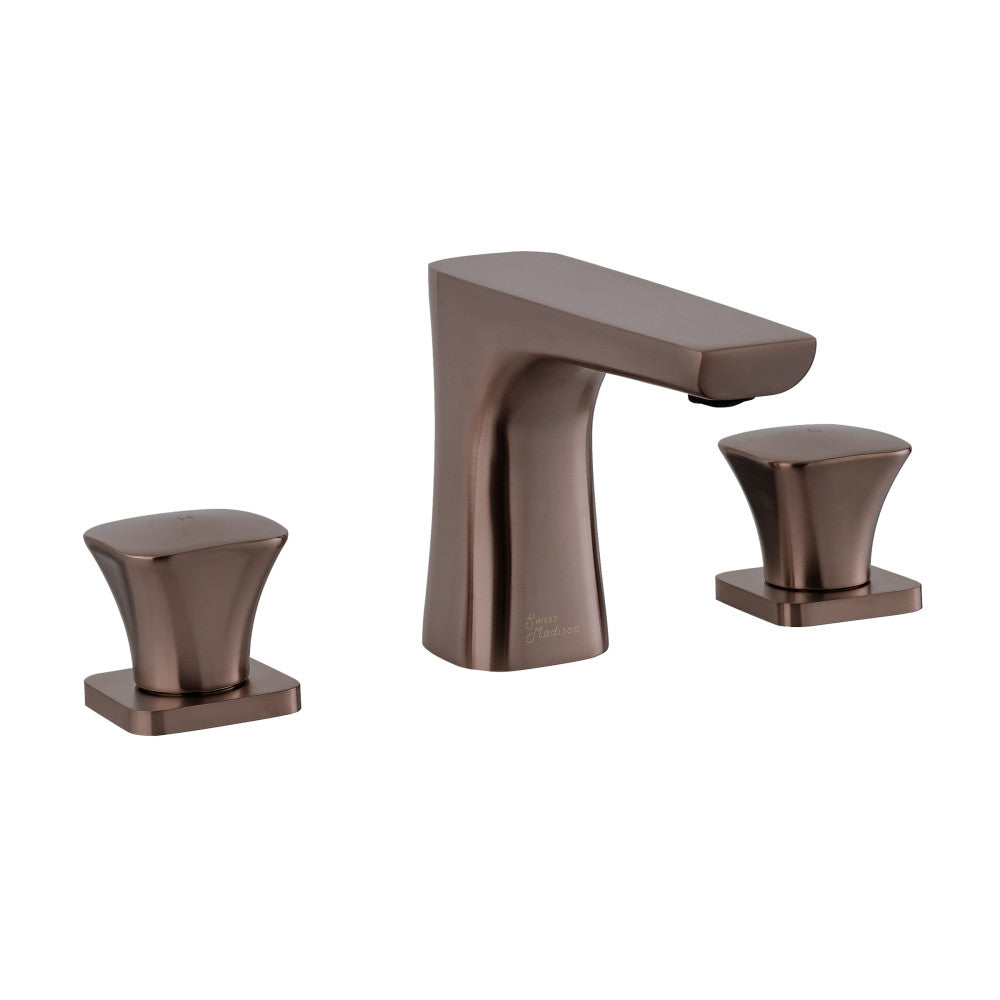 Widespread bathroom faucet in oil rubbed bronze, 8-inch, 2-handle design.