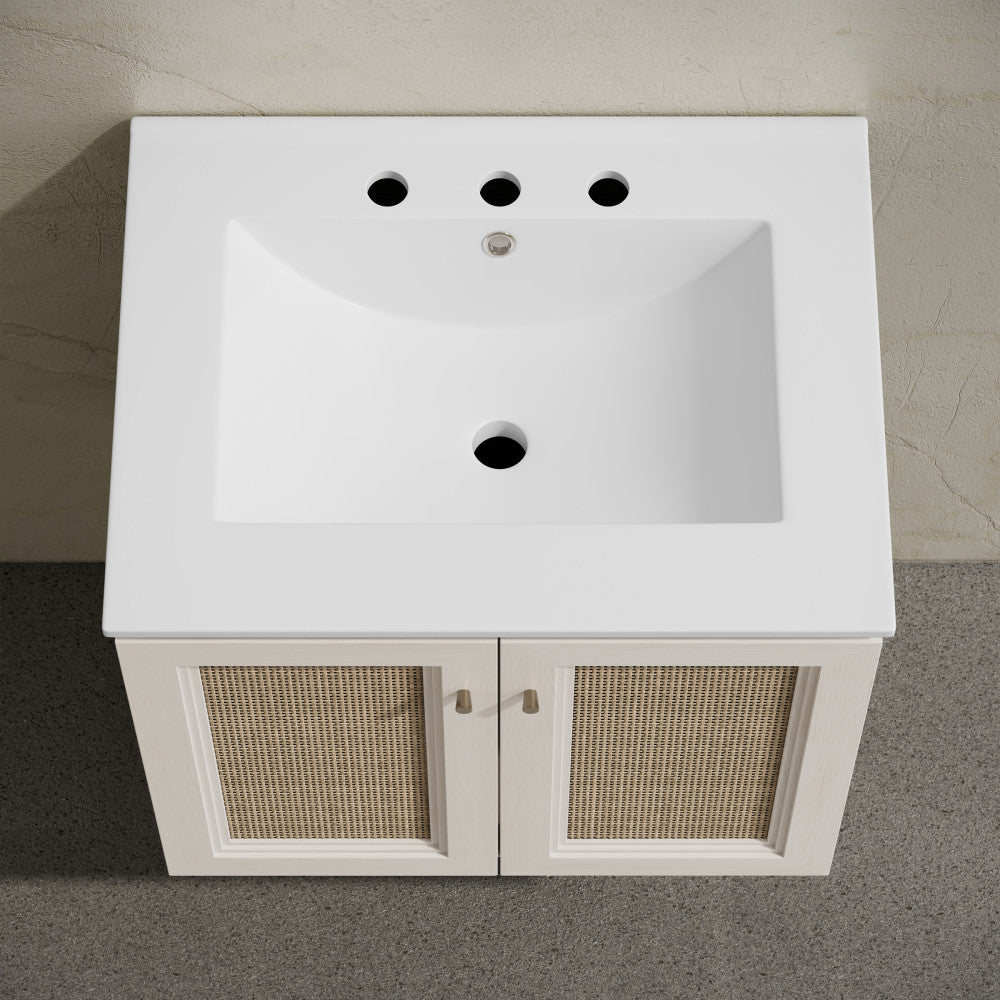 Classe 24" Wall-Mounted Bathroom Vanity in White Oak with Widespread Faucet Holes Vanity Top